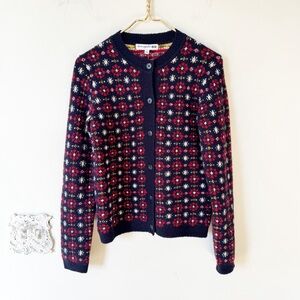 NWT Uniqlo Ines de la Fressange Navy Daisy Floral Wool Cardigan Sweater XS